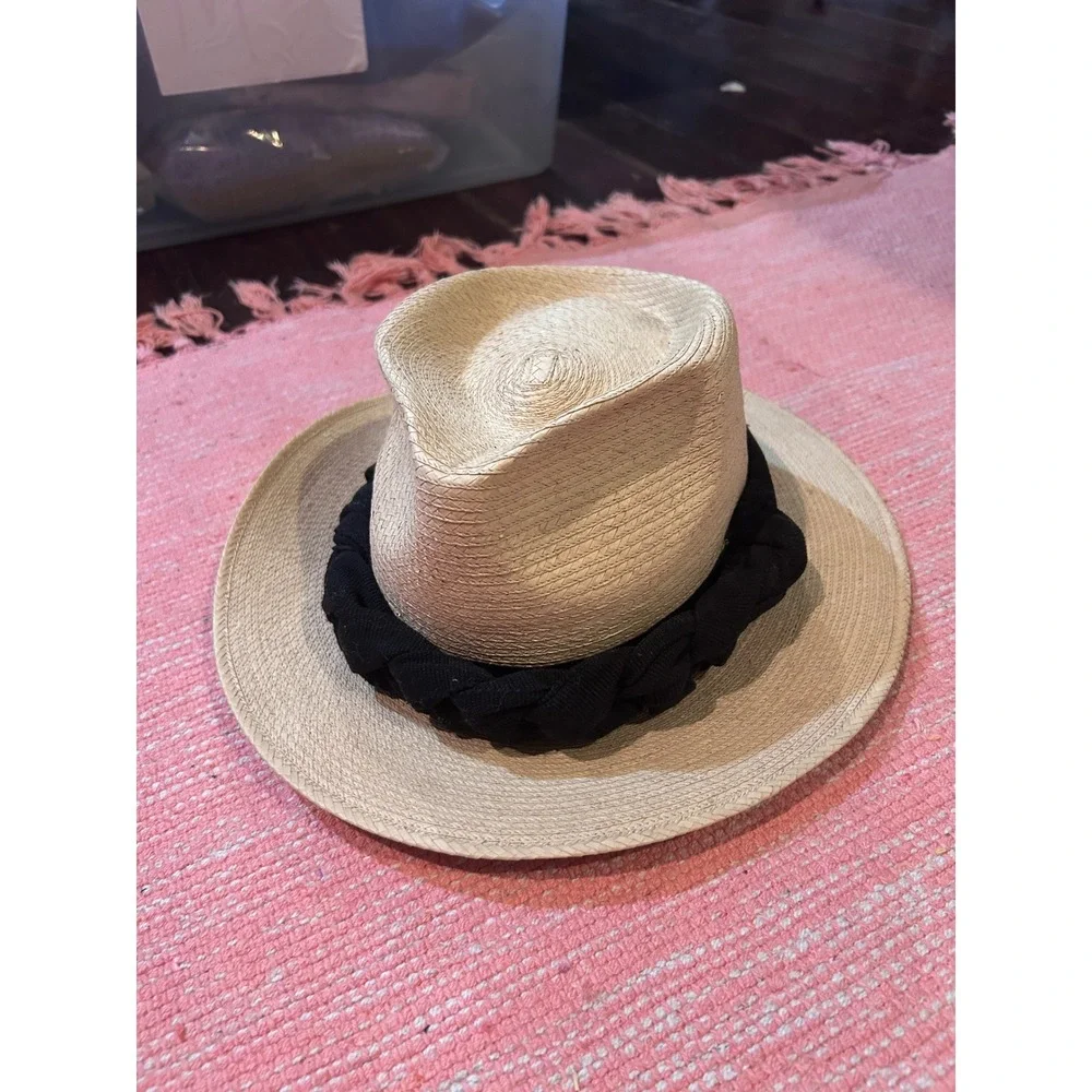 3/$30 Straw Fedora Leaf Leaves‎ Hat Black Band Beach Sun Bohemian Western